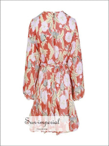 Tia Dress in Tropical- Women Spring A-line Tie Dye O Neck Puff Sleeve Casual Mini Dress, High Waist, Long Sleeve, Neck, vintage SUN-IMPERIAL