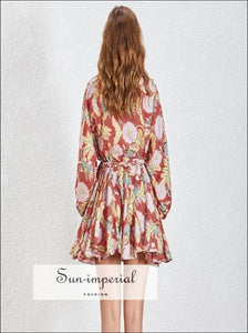 Tia Dress in Tropical- Women Spring A-line Tie Dye O Neck Puff Sleeve Casual Mini Dress, High Waist, Long Sleeve, Neck, vintage SUN-IMPERIAL