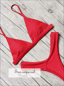 Tie High Leg Bikini Swimsuit - Red