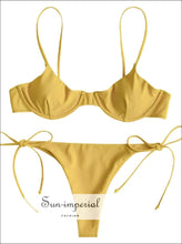 Tie Underwire Balconette Bikini Set - Mustard