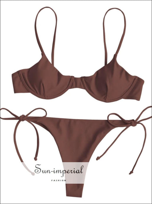 Tie Underwire Balconette Bikini Set - Rosy Finch