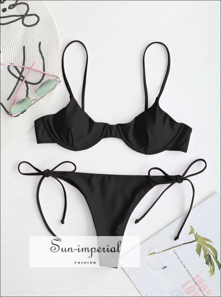 Tie Underwire Balconette Bikini Set - Rosy Finch