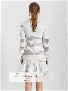 Toulon Dress -white V Neck Women Lantern Sleeve High Waist Lace Mini v, Sleeve, Neck, vintage SUN-IMPERIAL United States