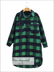 Women Plaid Single Breasted Checked Long Sleeve Big Pockets Trench Coat casual style, chick sexy harajuku PUNK STYLE, sporty style