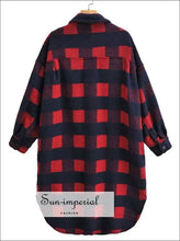 Women Plaid Single Breasted Checked Long Sleeve Big Pockets Trench Coat casual style, chick sexy harajuku PUNK STYLE, sporty style