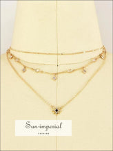 Triple Layered Crystal Bead Necklace - Sun Imperial (photo 3)