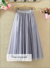Tulle Mesh Skirts Long Maxi Skirt Elastic High Waist Pleated Tutu Skirt Black Gray White