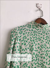 Turtleneck White with Green Floral Print Puff Half Sleeve Mini Dress SUN-IMPERIAL United States
