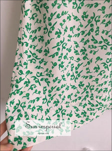 Turtleneck White with Green Floral Print Puff Half Sleeve Mini Dress SUN-IMPERIAL United States