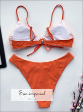 Two Tone Peach Pink Patchwork Keyhole Padded Bikini Set with Brazilian Cut bottom SUN-IMPERIAL United States