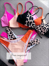 Two Tone Peach Pink Patchwork Keyhole Padded Bikini Set with Brazilian Cut bottom SUN-IMPERIAL United States