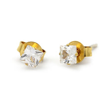 Cubic Zirconia Square 14K Gold Filled Stud Earrings Stainless Steel Ear Piercing Jewelry Men Women