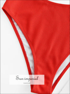 Underwire Ribbed High Waist Bikini Sets Leg Tankini Swimsuit Solid Color Swimsuits
