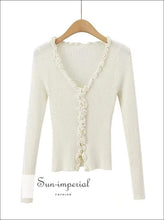 V-Neck Frill Trim Knit Cardigan - Sun Imperial (photo 10)