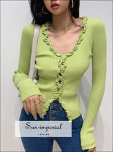 V-Neck Frill Trim Knit Cardigan - Sun Imperial (photo 1)
