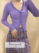 V-Neck Frill Trim Knit Cardigan - Sun Imperial (photo 2)