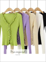 V-Neck Frill Trim Knit Cardigan - Sun Imperial (photo 4)
