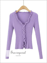V-Neck Frill Trim Knit Cardigan - Sun Imperial (photo 7)