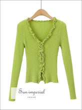 V-Neck Frill Trim Knit Cardigan - Sun Imperial (photo 8)