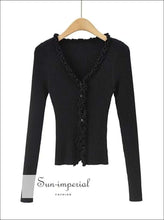 V-Neck Frill Trim Knit Cardigan - Sun Imperial (photo 9)