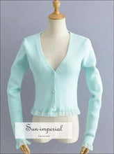 V-Neck Ribbed Cardigan with Lace Trim - Sun Imperial (photo 1)
