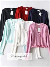 V-Neck Ribbed Cardigan with Lace Trim - Sun Imperial (photo 4)