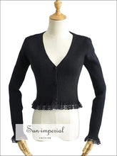 V-Neck Ribbed Cardigan with Lace Trim - Sun Imperial (photo 5)
