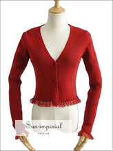 V-Neck Ribbed Cardigan with Lace Trim - Sun Imperial (photo 6)