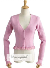 V-Neck Ribbed Cardigan with Lace Trim - Sun Imperial (photo 8)