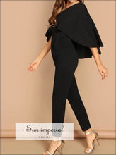 V Neck Solid Cape Jumpsuit SUN-IMPERIAL United States