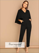 V Neck Solid Cape Jumpsuit SUN-IMPERIAL United States