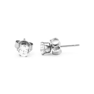 Cubic Zirconia Round Stud Earrings Stainless Steel Silver Ear Piercing Jewelry Men Women