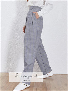 Valentina Pants - Plaid Women’s Harem High Waist Pockets Zipper Ankle-length Pant Pant, Casual, Waist, Zippe, vintage SUN-IMPERIAL United 