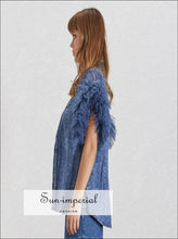 Valerie Denim Jacket - Mesh Patchwork Women Jacket Lapel Sleeveless Button over Size Denim Coat