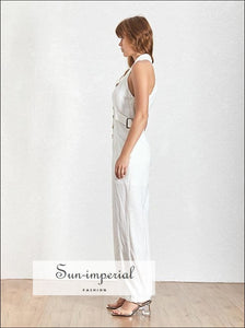 Vera Jumpsuit - Women’s V Neck Sleeveless off Shoulder Button Pockets Jumpsuiit Pockets, Sleeveless, Neck, vintage, SUN-IMPERIAL United 