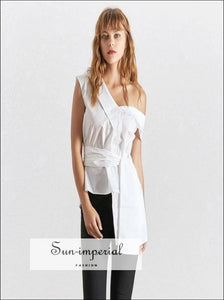 Verona top -solid Black ,white, Khaki Elegant Cold Shoulder Sleeveless Asymmetrical Women Blouse
