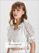 Versailles top - off Shoulder Solid Women Blouse Lace Short Sleeve Crop top