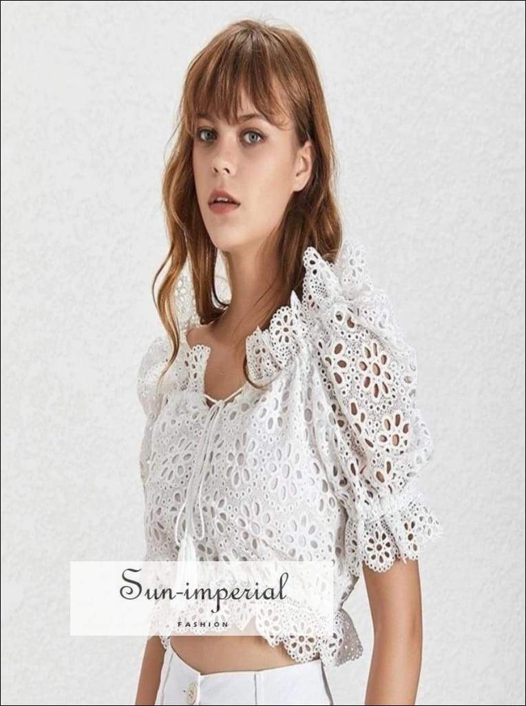 Versailles top - off Shoulder Solid Women Blouse Lace Short Sleeve Crop top