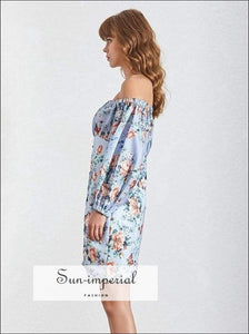 Villeurbanne Dress - Summer Floral Print Women Slash Neck off Shoulder Lantern Sleeve Sleeve, Off Shoulder, Prairie Chic Print, Neck, 