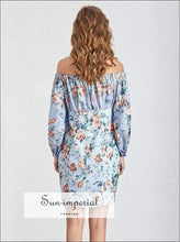 Villeurbanne Dress - Summer Floral Print Women Slash Neck off Shoulder Lantern Sleeve Sleeve, Off Shoulder, Prairie Chic Print, Neck, 