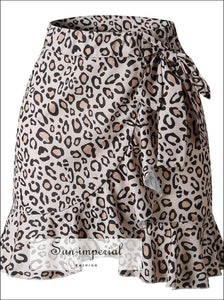 Vintage Animal Dot Print Short Mini Skirt Women Summer Ruffle High Waist Bow Tie Skirt Ladies