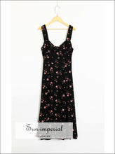 Vintage Black Floral Print side Split Dress Sleeveless Midi SUN-IMPERIAL United States