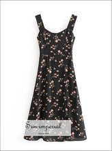 Vintage Black Floral Print side Split Dress Sleeveless Midi SUN-IMPERIAL United States