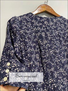 Vintage Blue Wrap Floral Short Sleeve Midi Dress Dress, vintage style, vintagestyle, vintge style SUN-IMPERIAL United States