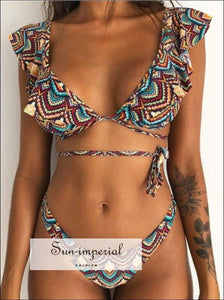 Vintage Boho Floral Print 2 Piece Set Bikini Swimwear Women Summer Ruffle Contrast Swimsuit Ethnic SUN-IMPERIAL United States