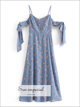 Vintage Cream Floral Print Cami Drop Shoulder Tie Strap Midi Dress Beach Style Print, bohemian style, boho elegant harajuku style 