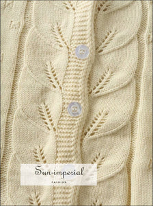 Vintage Cream Long Sleeve Women Knitted Cardigan Twist front Sweater cardigan SUN-IMPERIAL United States