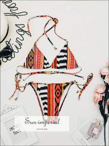 Vintage Ethnic 2 Piece Set Bikini Swimwear Women Summer Halter Triangle Swimsuit Beach SUN-IMPERIAL United States