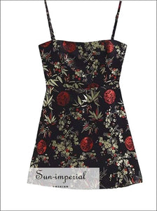 Vintage Floral Embroidery Women Mini Slip Dress Summer Slash Neck Satin Ethnic Summerdress SUN-IMPERIAL United States