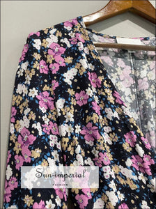 Vintage Floral Print Wrap Long Sleeve Mini Dress Dress, vintage style, vintagestyle, vintge style SUN-IMPERIAL United States